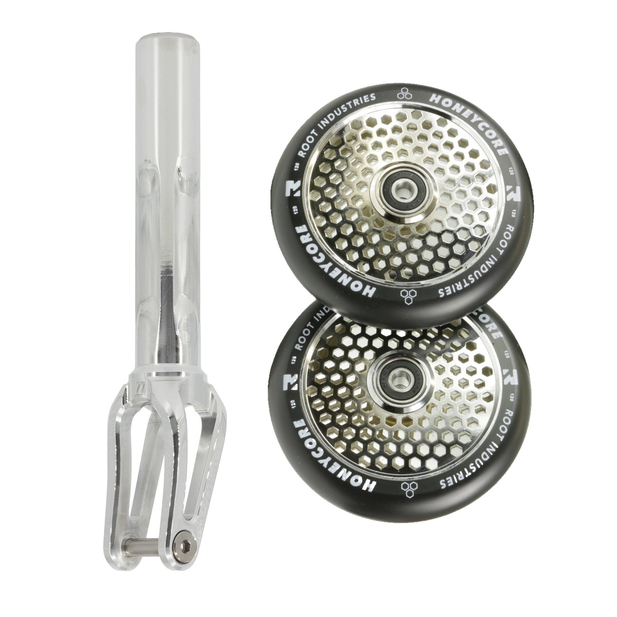 Unfair FX-1 Fork + Root Honeycore 120mm Wheels Saver Pack – Mirror / Black on Mirror