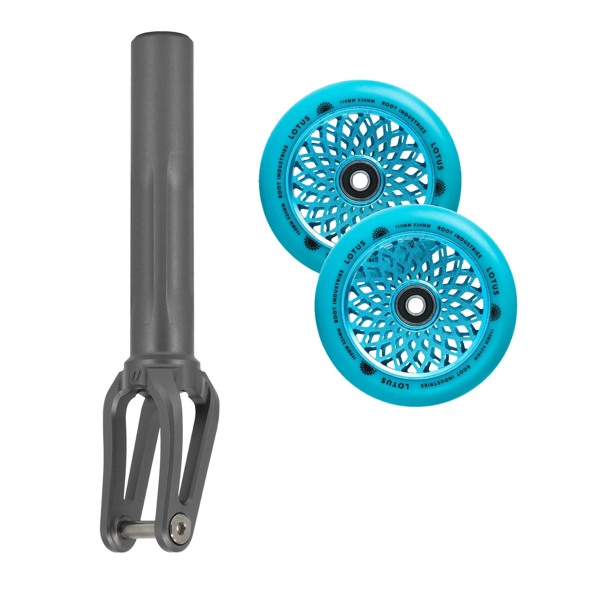 Unfair FX-1 Fork + Root Lotus 110mm Wheels Saver Pack – Graphite / Blue on Blue