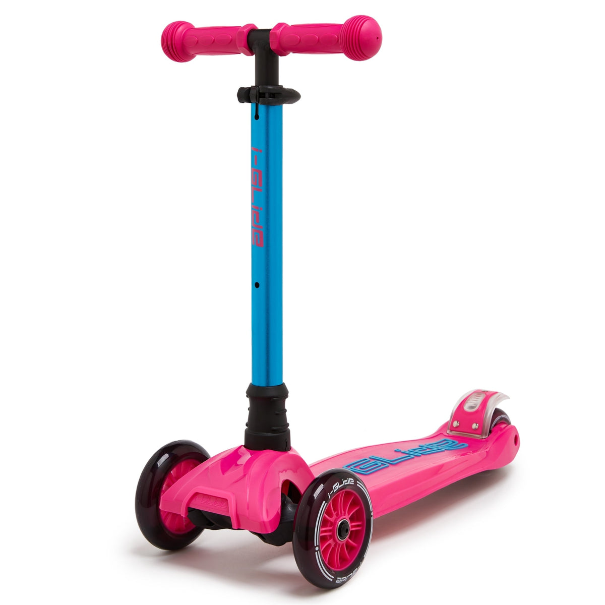 I-GLIDE 3-Wheel Kids Scooter - Pink/Aqua - angled view