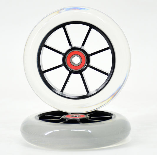 8 Spoke 110mm wheel Black core /Trans Clear PU -  (pair)