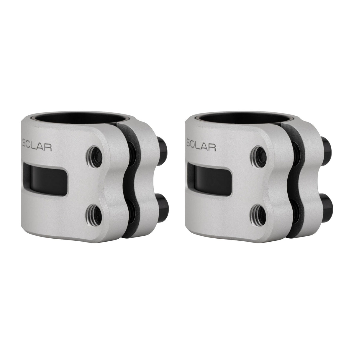 DRONE Solar Double Clamp - Silver Anodised - two angles