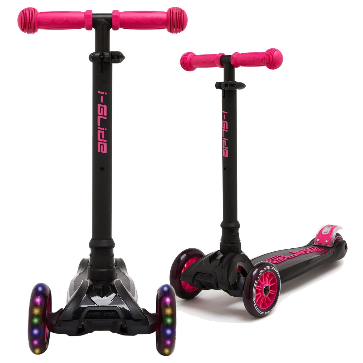 I-GLIDE 3-Wheel Kids Scooter - Black/Pink - two angles