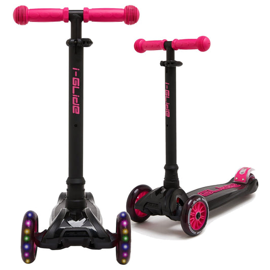 I-GLIDE 3-Wheel Kids Scooter - Black/Pink - two angles
