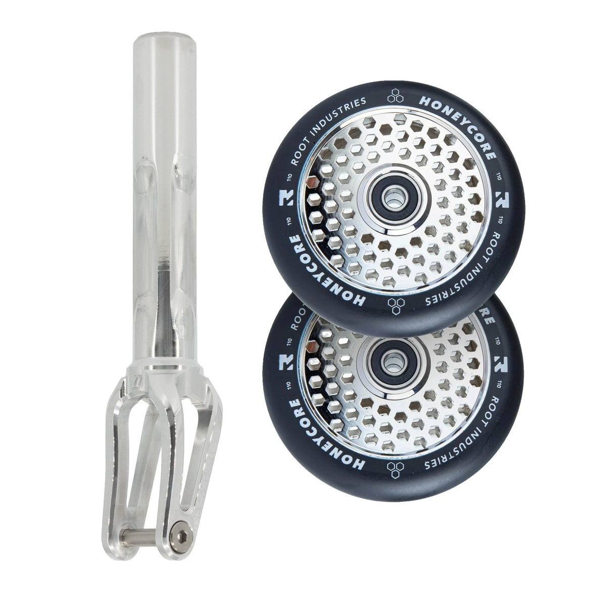 Unfair FX-1 Fork + Root Honeycore 110mm Wheels Saver Pack – Mirror / Black on Mirror