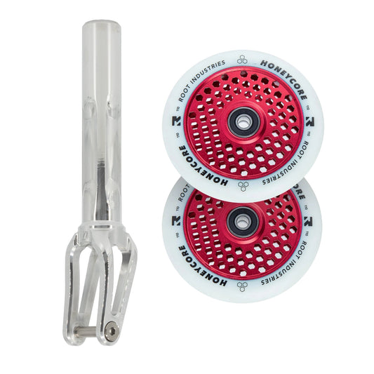 Unfair FX-1 Fork + Root Honeycore 110mm Wheels Saver Pack – Mirror / White on Red
