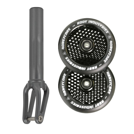 Unfair FX-1 Fork + Root Honeycore 120mm Wheels Saver Pack – Graphite / Black on Black