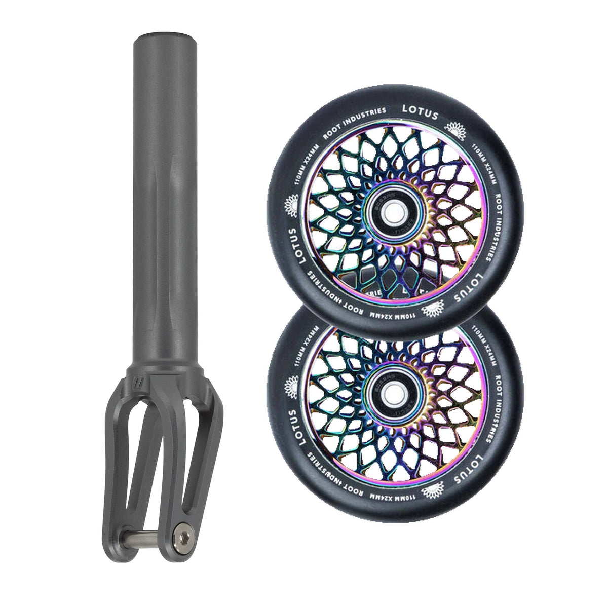Unfair FX-1 Fork + Root Lotus 110mm Wheels Saver Pack – Graphite / Black on Rocket Fuel