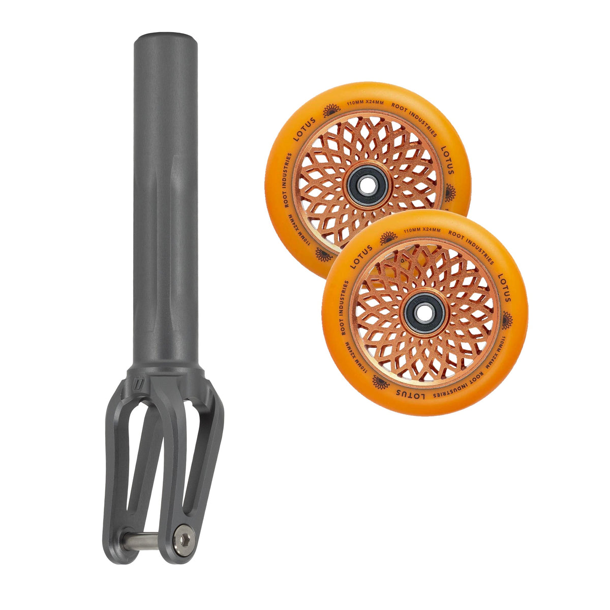 Unfair FX-1 Fork + Root Lotus 110mm Wheels Saver Pack – Graphite / Orange on Orange