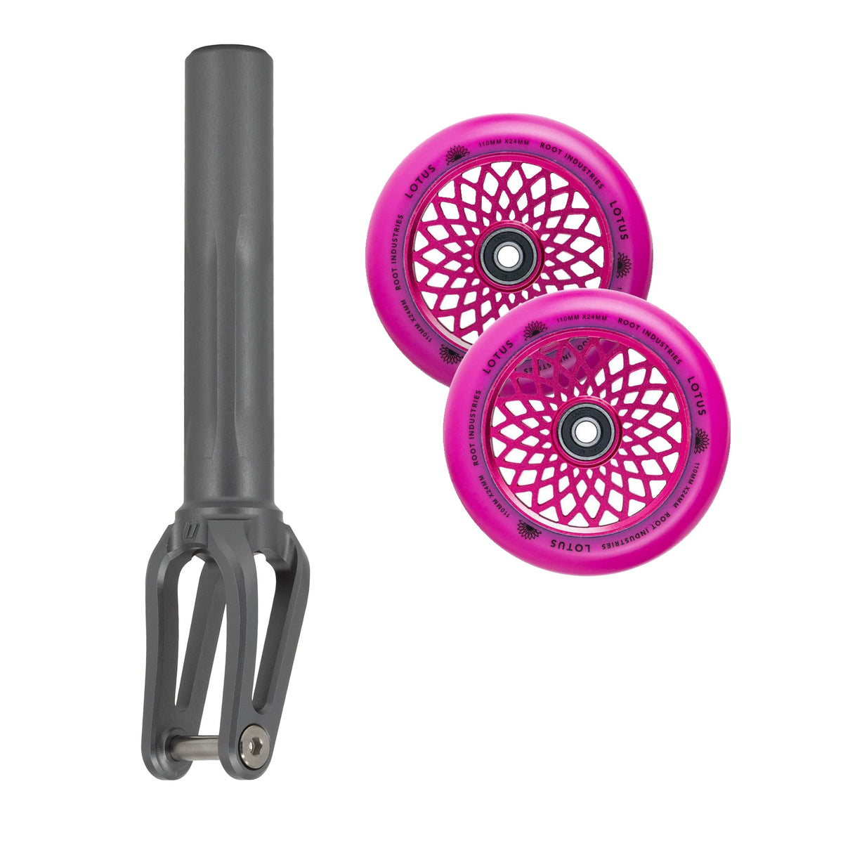 Unfair FX-1 Fork + Root Lotus 110mm Wheels Saver Pack – Graphite / Pink on Pink